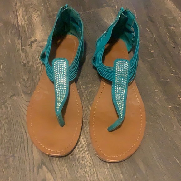 Women’s Size 9.5 Teal/Tan Sandals - Picture 1 of 5